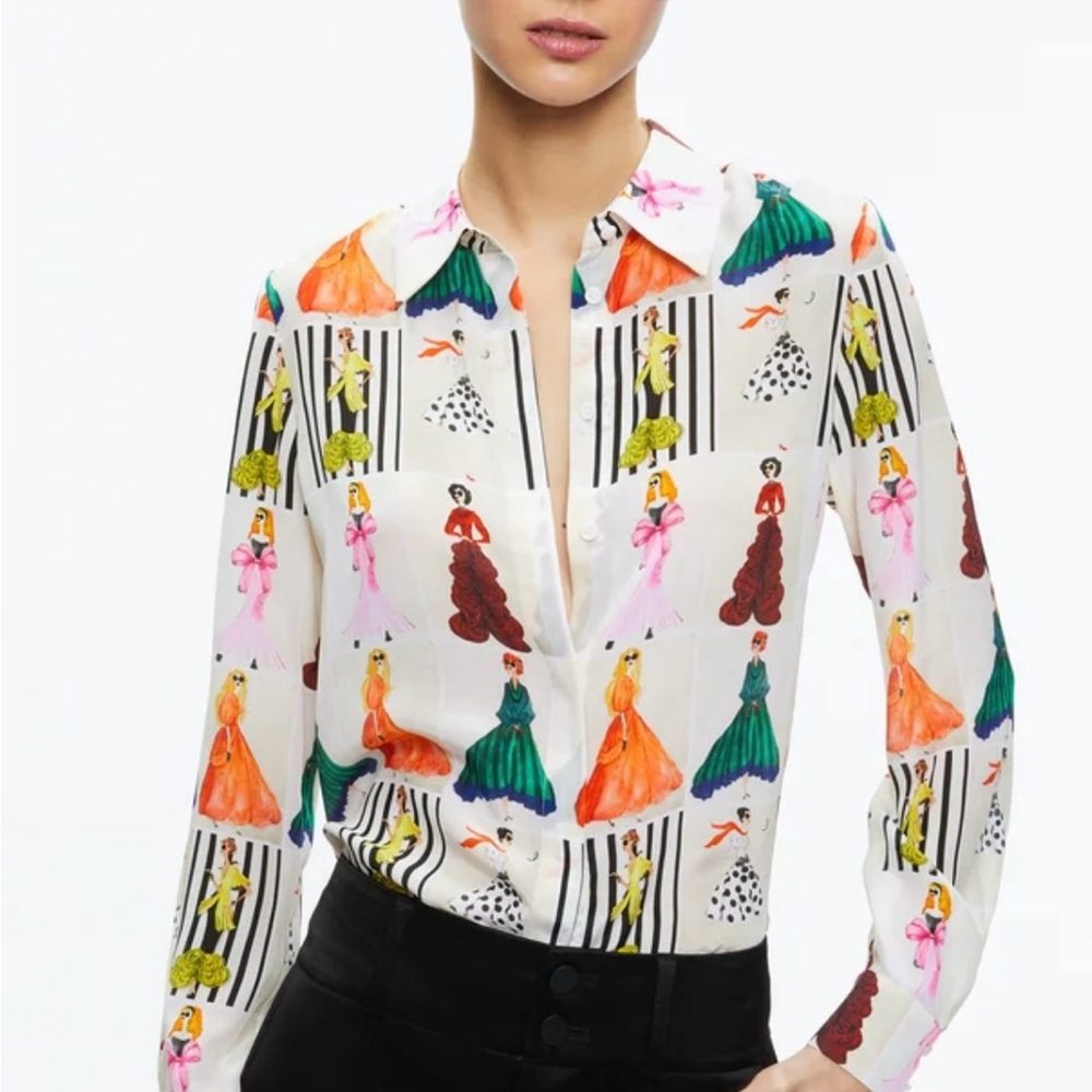 Alice + Olivia Willa Silk Blouse in Romantic Stance print